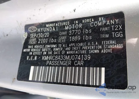 2021 Hyundai Venue Sel z USA, uszkodzony, nr VIN KMHRC8A33MU074139